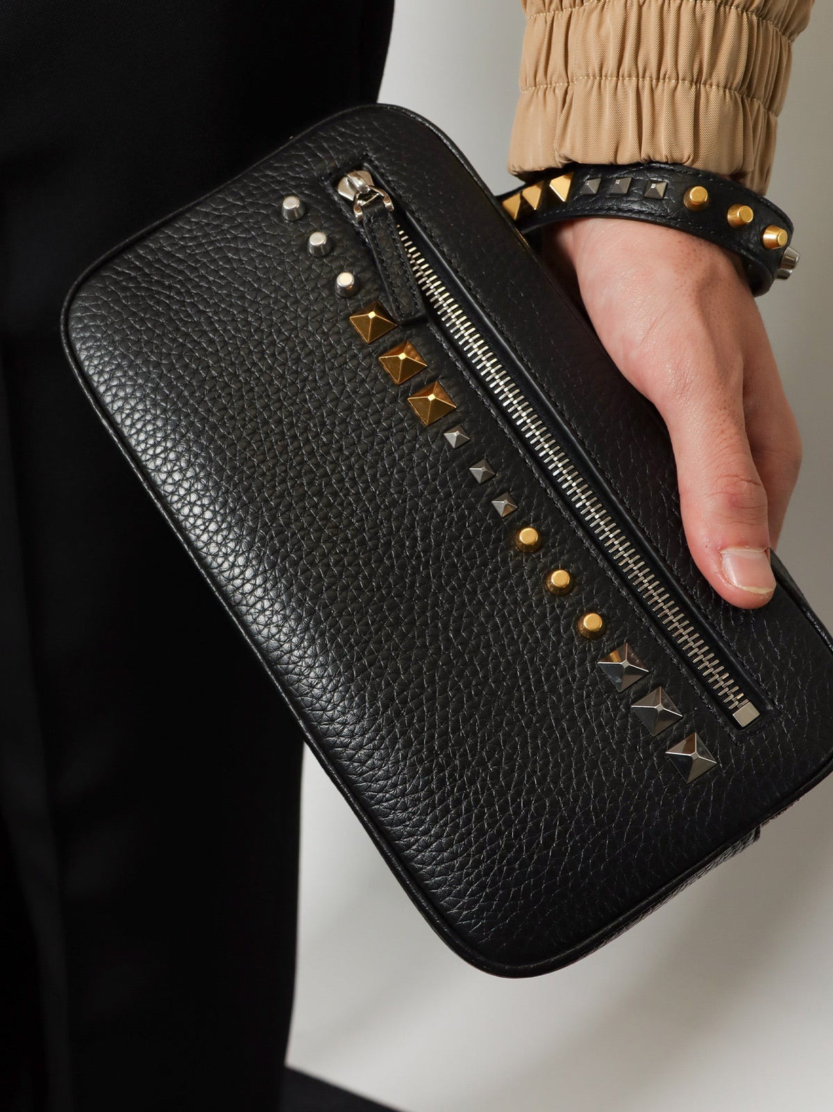 Valentino Men's Valentino Garavani Leather Clutch Black, view 2