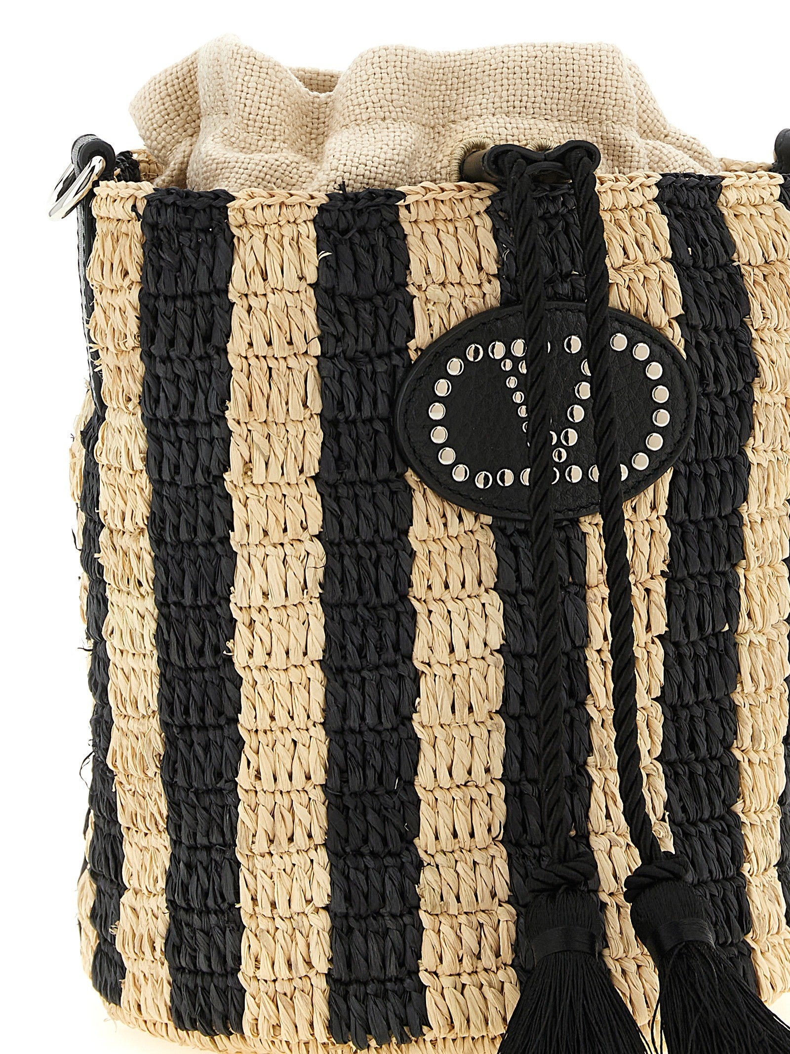 Valentino Valentino Garavani Raffia Small Bucket Bag Black