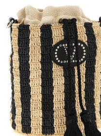 Valentino Valentino Garavani Raffia Small Bucket Bag Black