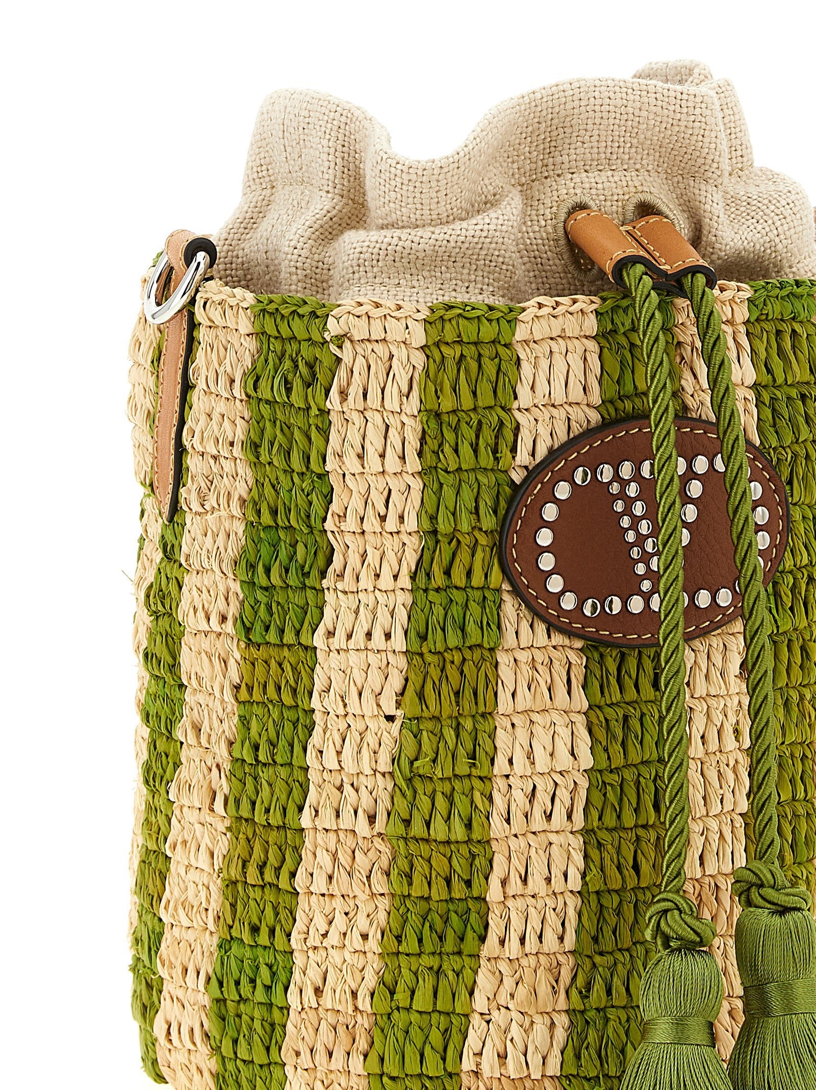 Valentino Valentino Garavani Raffia Small Bucket Bag Green