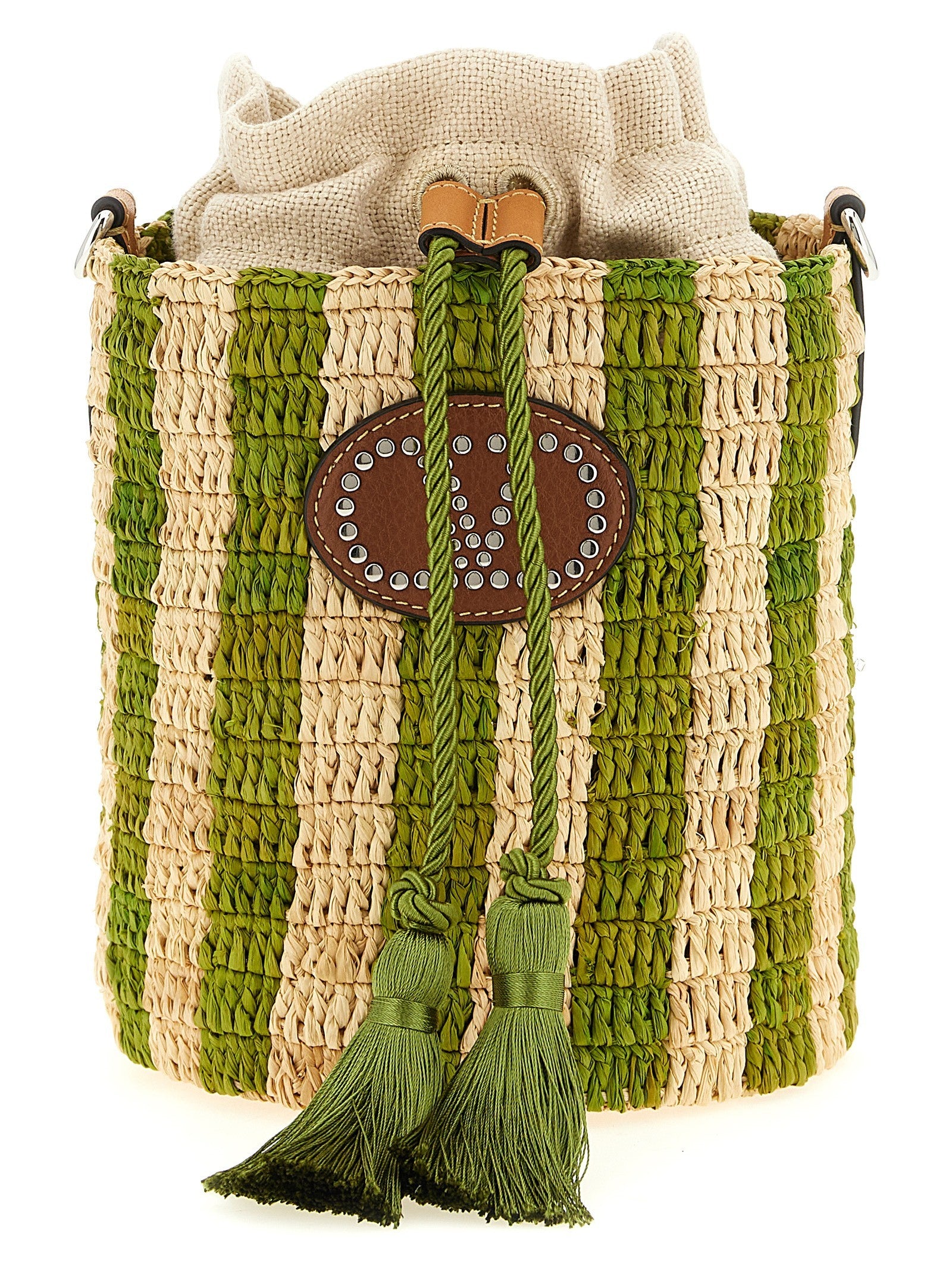 Valentino Valentino Garavani Raffia Small Bucket Bag Green