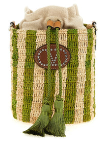 Valentino Valentino Garavani Raffia Small Bucket Bag Green
