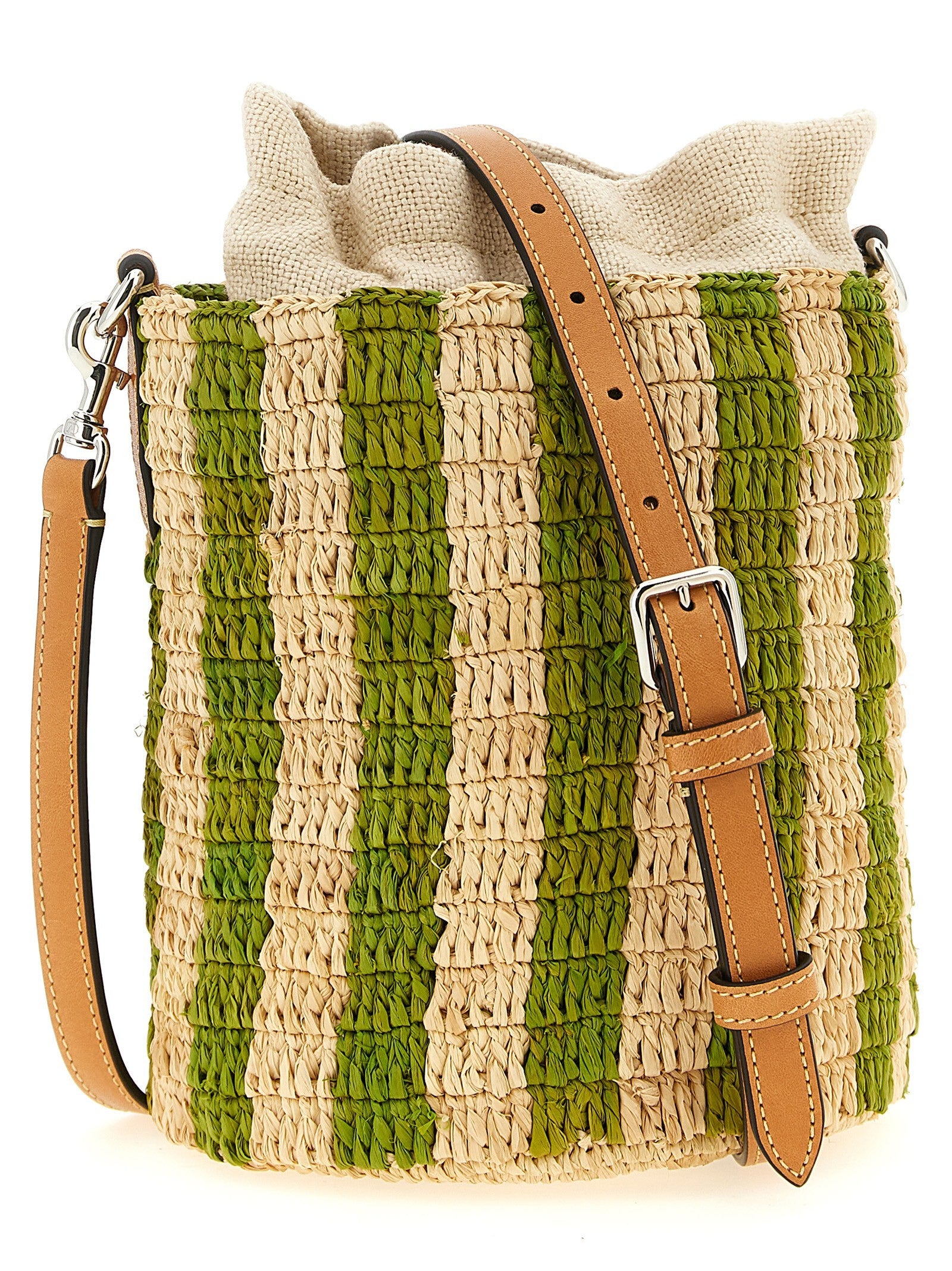 Valentino Valentino Garavani Raffia Small Bucket Bag Green
