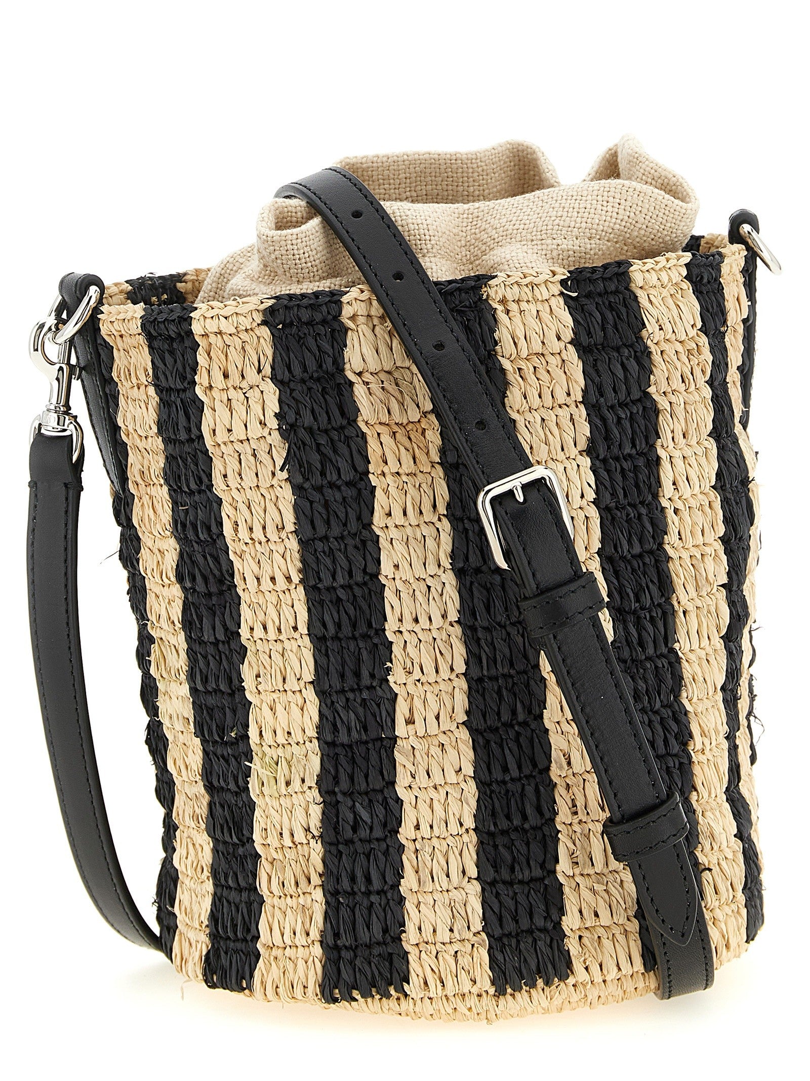 Valentino Valentino Garavani Raffia Small Bucket Bag Black