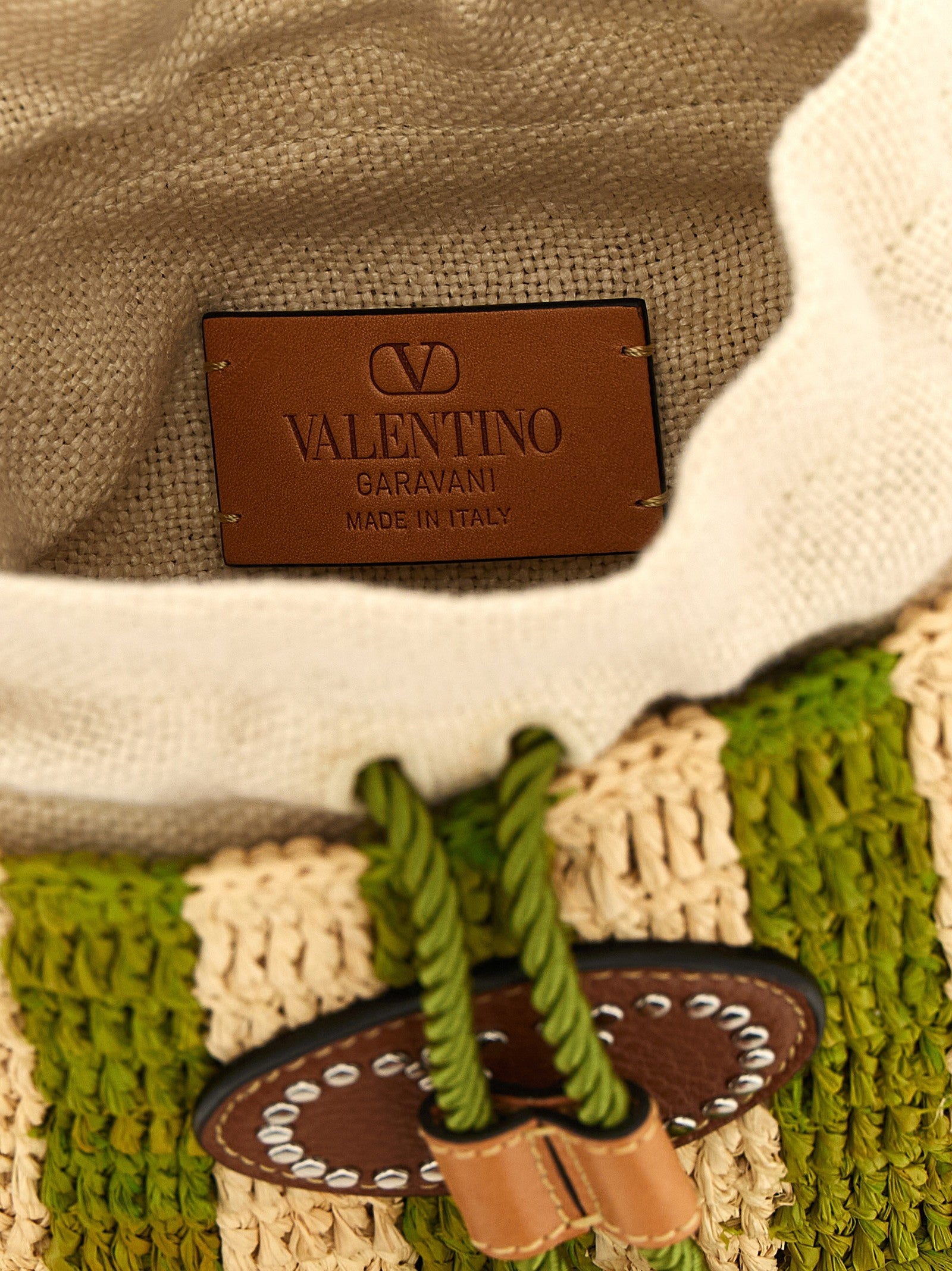 Valentino Valentino Garavani Raffia Small Bucket Bag Green