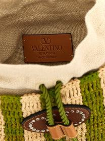 Valentino Valentino Garavani Raffia Small Bucket Bag Green