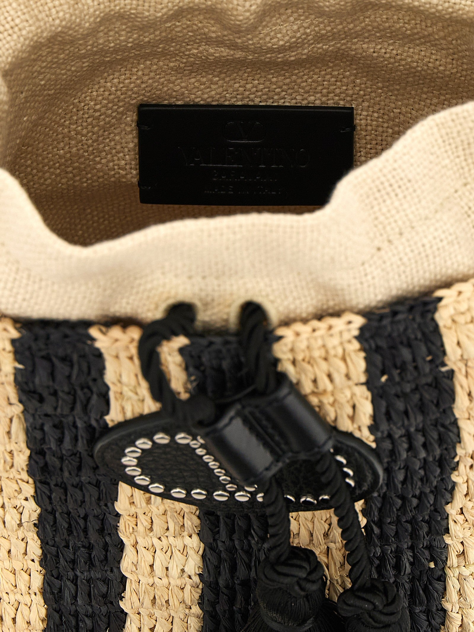 Valentino Valentino Garavani Raffia Small Bucket Bag Black