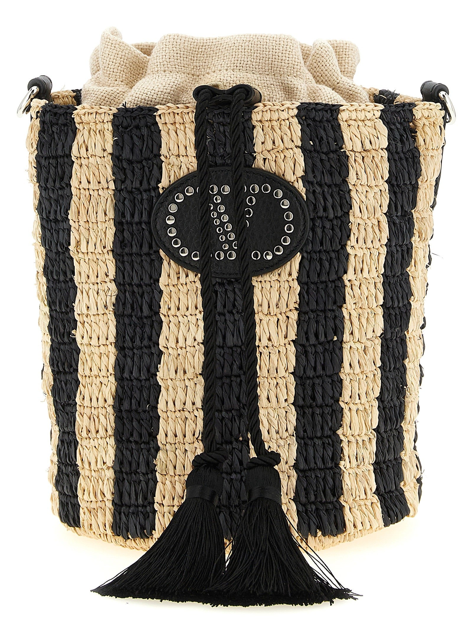 Valentino Valentino Garavani Raffia Small Bucket Bag Black