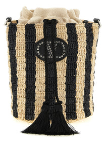 Valentino Valentino Garavani Raffia Small Bucket Bag Black