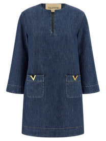 Valentino Valentino Garavani Vgold Dress Blue