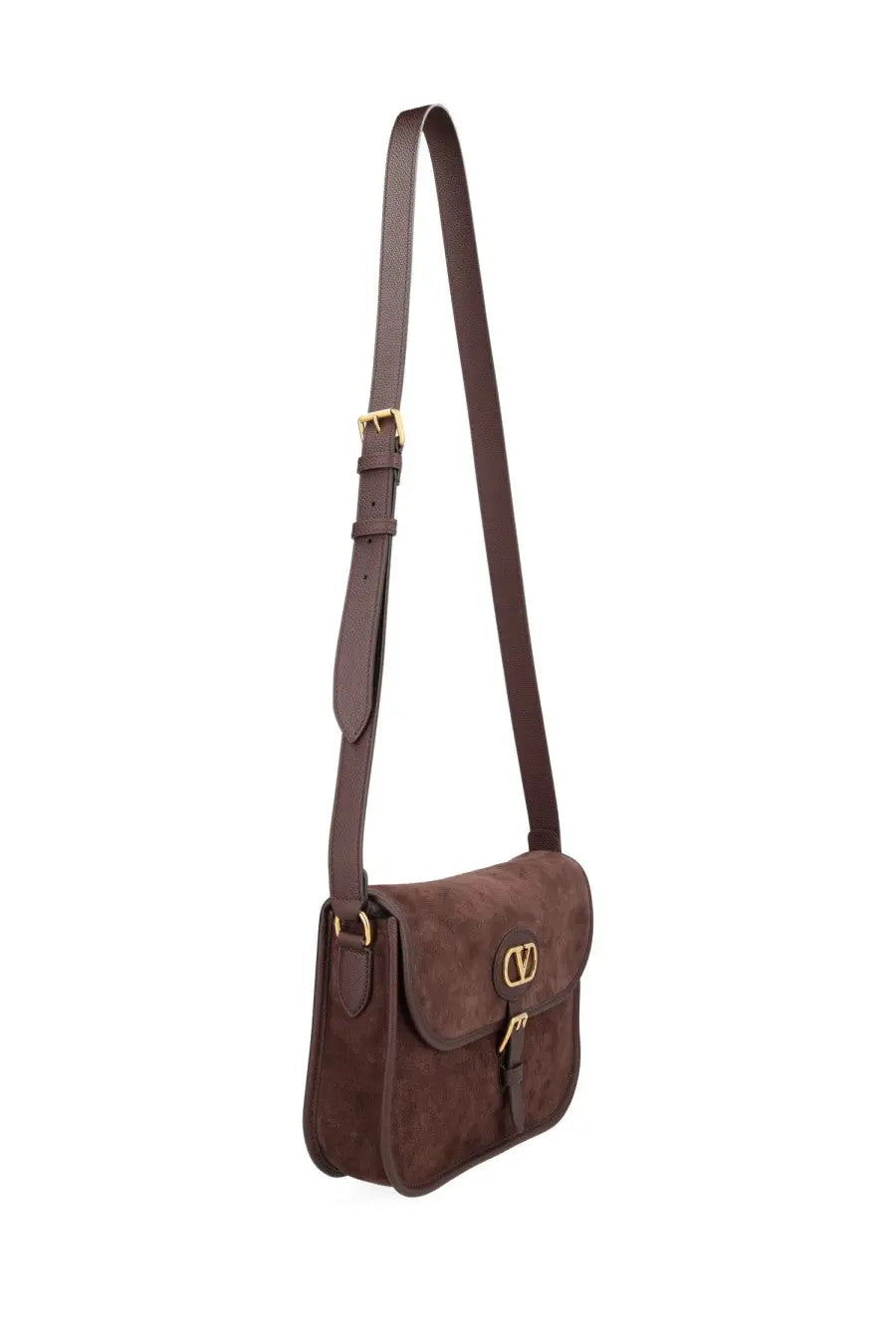 Valentino men’s Antibes brown suede handbag with gold-tone hardware and signature logo clasp