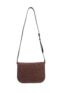 Brown suede saddle bag with long adjustable strap from valentino mens antibes collection