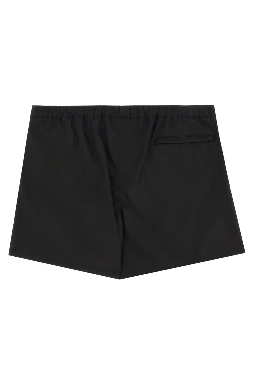 Valentino men’s boxer swimsuit black showing back side with elastic waistband and single back pocket