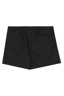 Valentino men’s boxer swimsuit black showing back side with elastic waistband and single back pocket