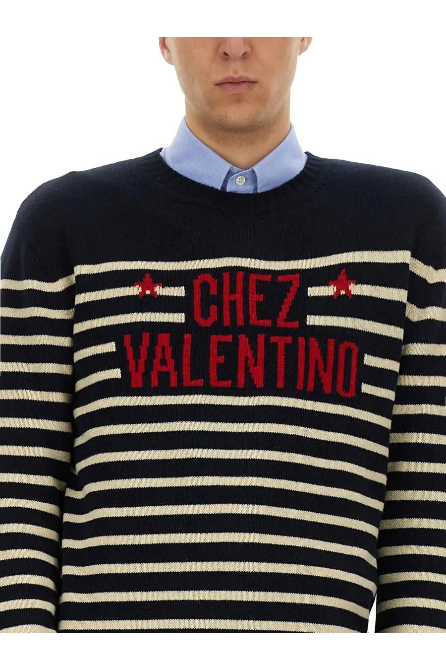Valentino Men's Chez Valentine Wool Sweater Blue, view 4