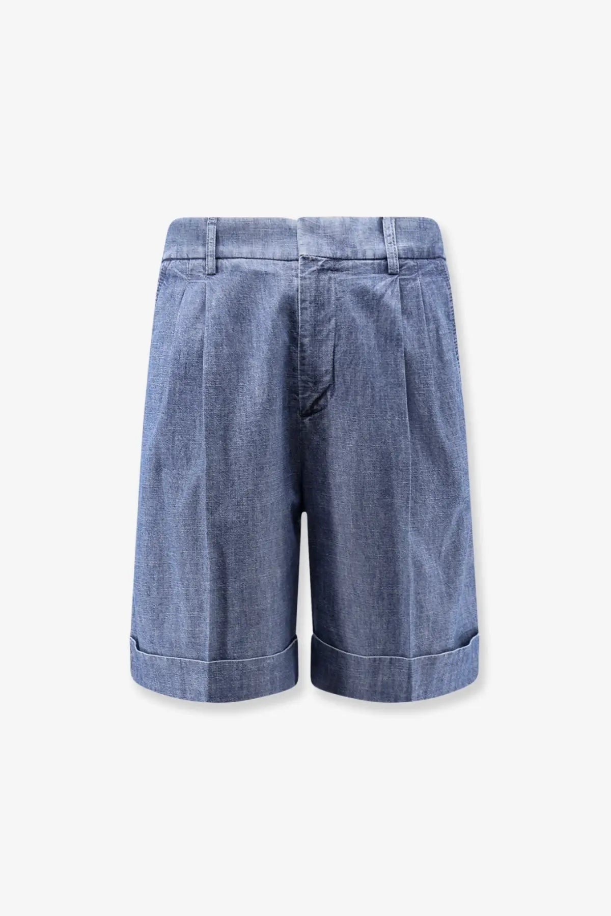Valentino men’s blue denim shorts with pleated front and rolled cuffs made from durable denim material