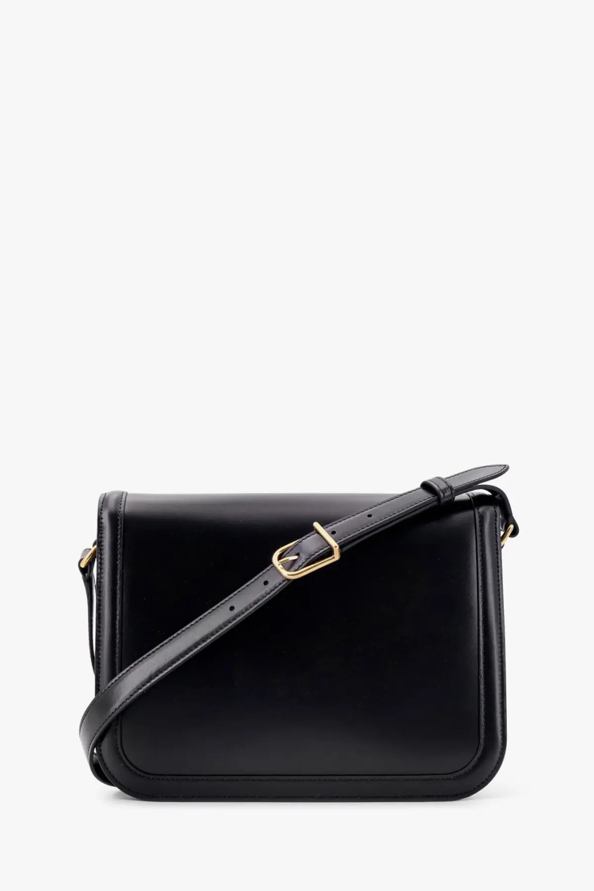 Valentino men’s black leather crossbody bag with gold-tone buckle and adjustable shoulder strap for everyday use