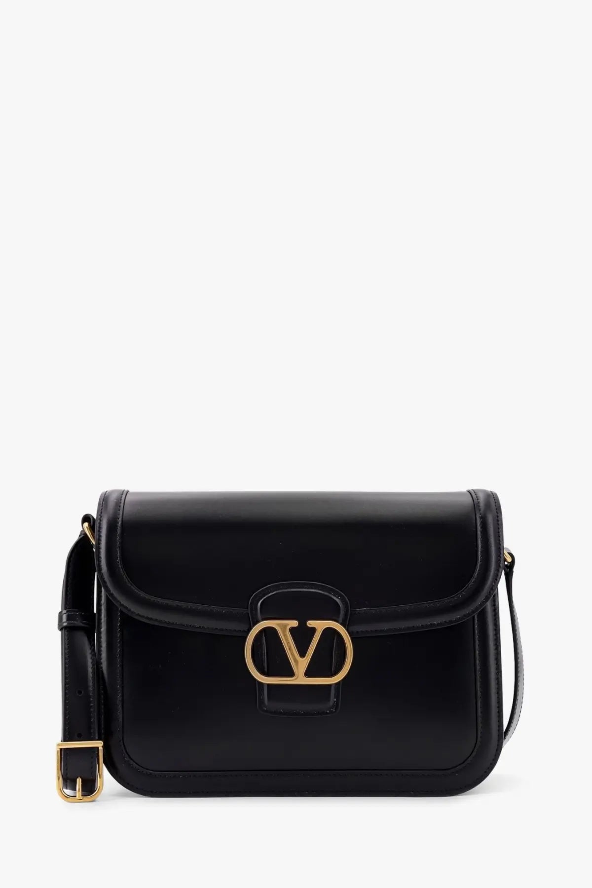 Black leather Valentino men’s 9to5 crossbody bag with gold-tone Valentino logo clasp and shoulder strap