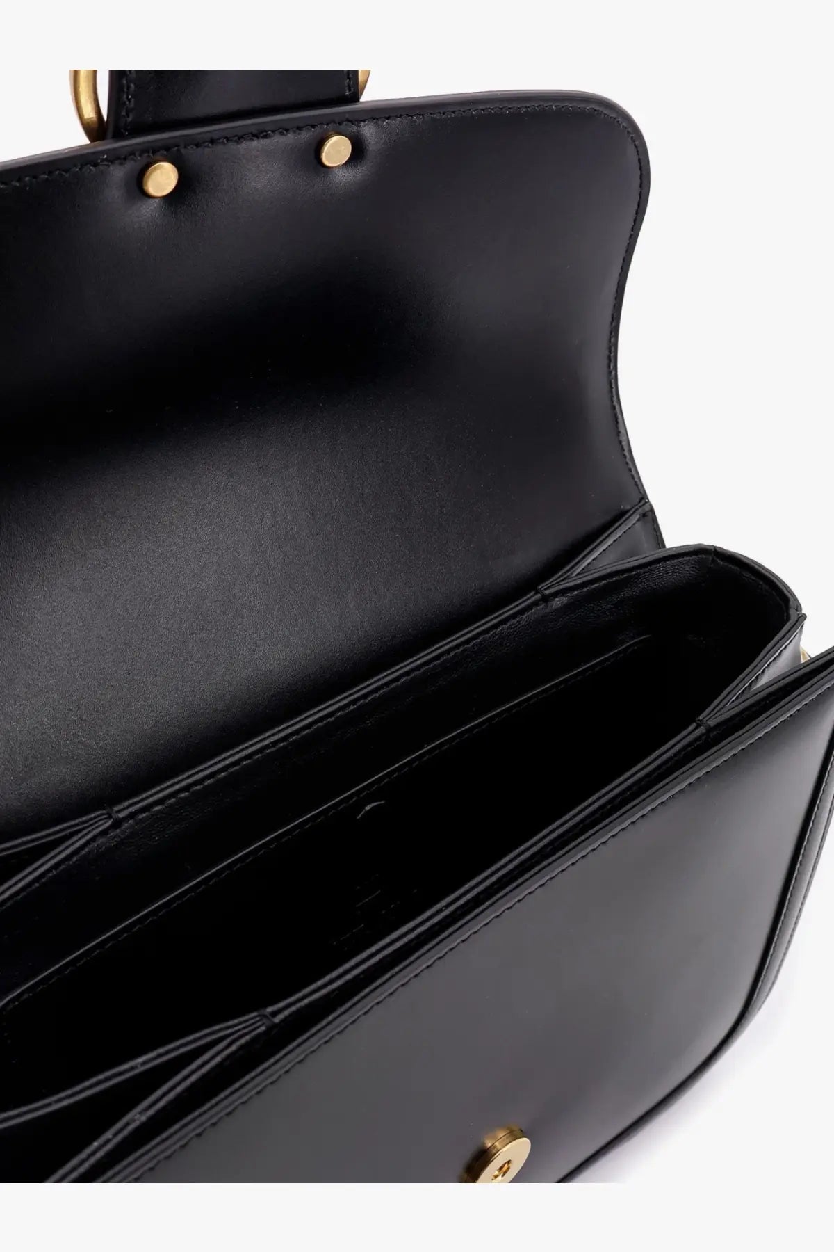 Valentino men’s black leather shoulder bag with gold-tone hardware and structured interior for daily use