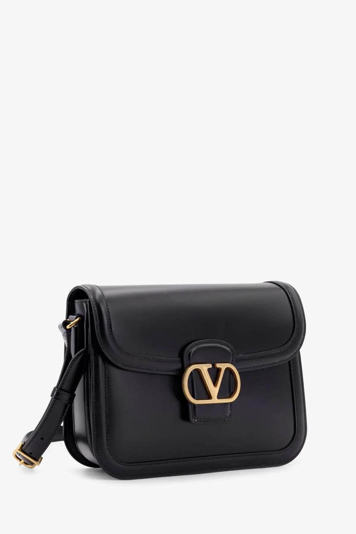 Black leather valentino garavani rockstud crossbody shoulder bag with gold-tone hardware for men