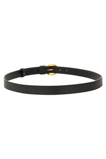 Valentino men’s glossy calfskin vlogo signature black leather belt with gold tone buckle for stylish wear