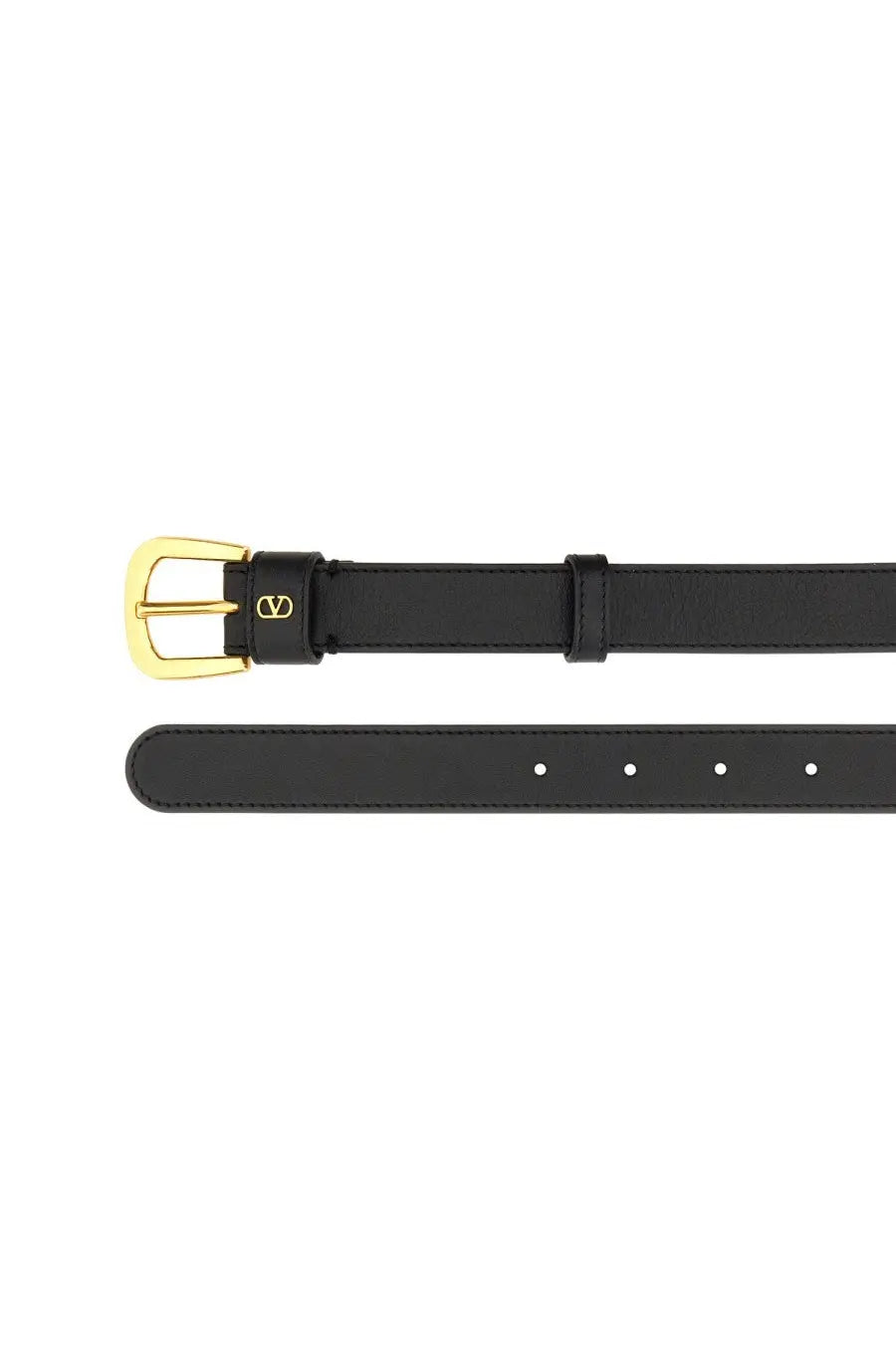 Valentino men’s glossy black calfskin belt with gold-tone vlogo signature buckle