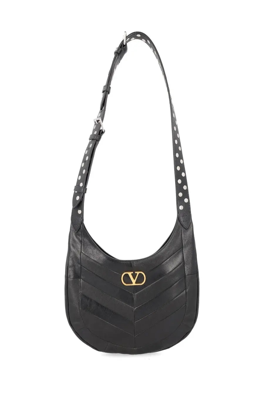 Valentino men’s hoboho bag black leather shoulder bag with chevron stitching and silver-tone logo hardware