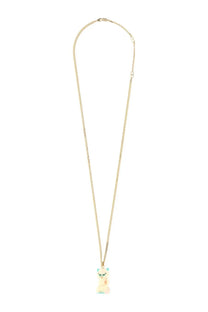Valentino men’s LE Chat DE LA Maison necklace with a delicate gold chain and pastel cat pendant with green eyes and pink accents