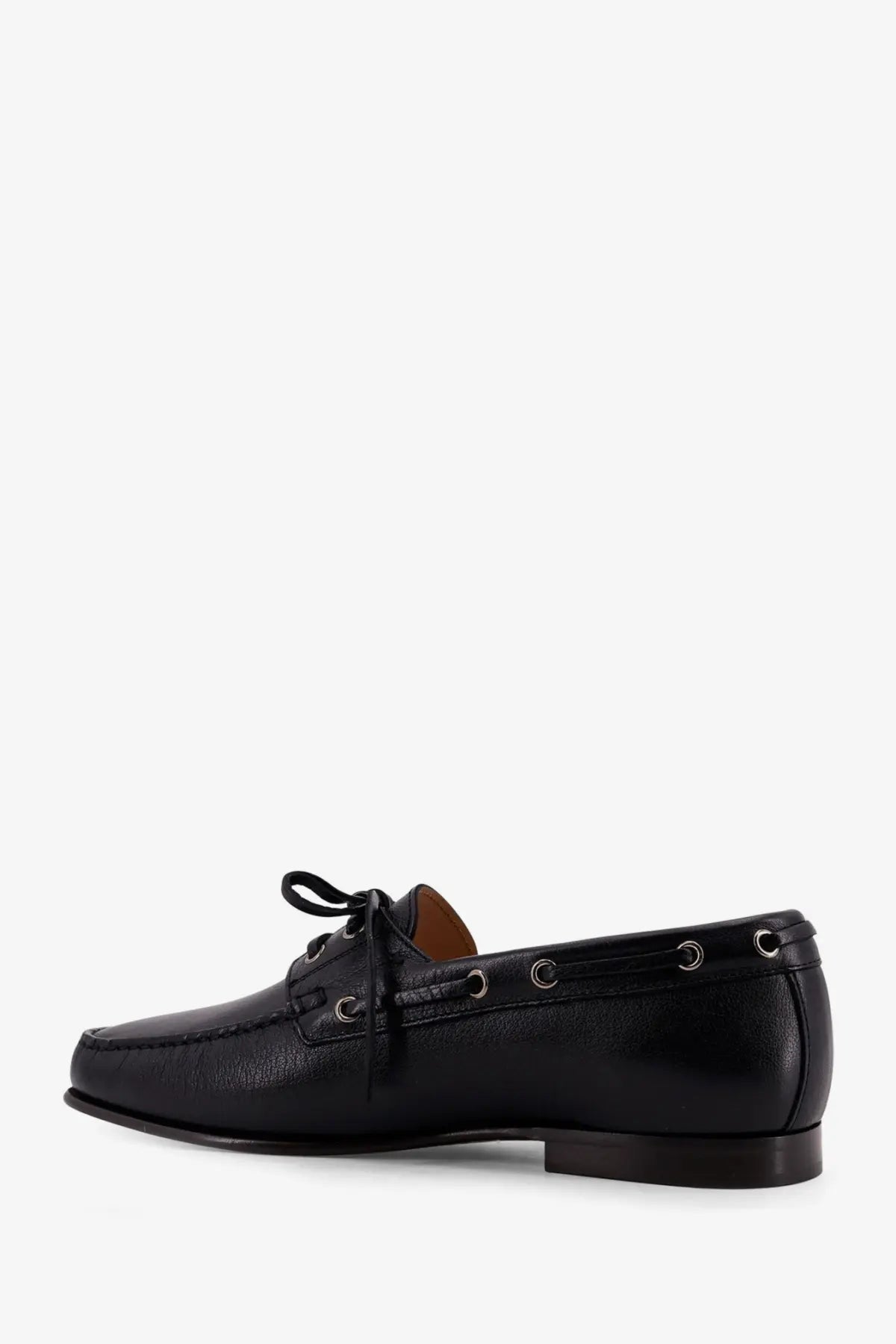 Valentino men’s black leather boat shoe with lace-up front and silver eyelets for casual wear
