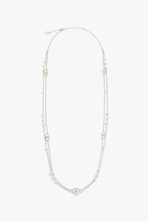 Valentino men’s silver metal and pearls vlogo signature necklace with double strands and freshwater pearls