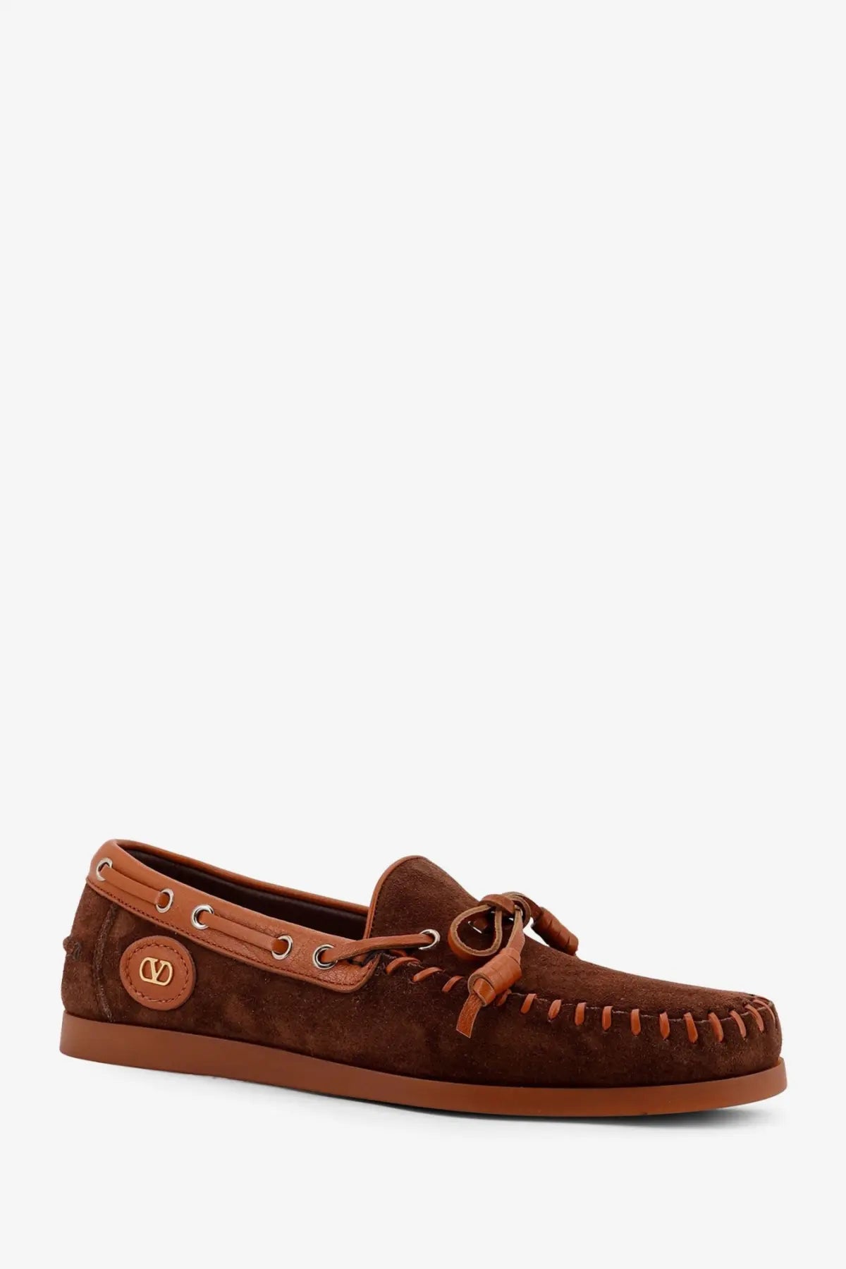 Valentino Men's Palm Avenue Leather and Suede Boat Shoe Brown, view 2
