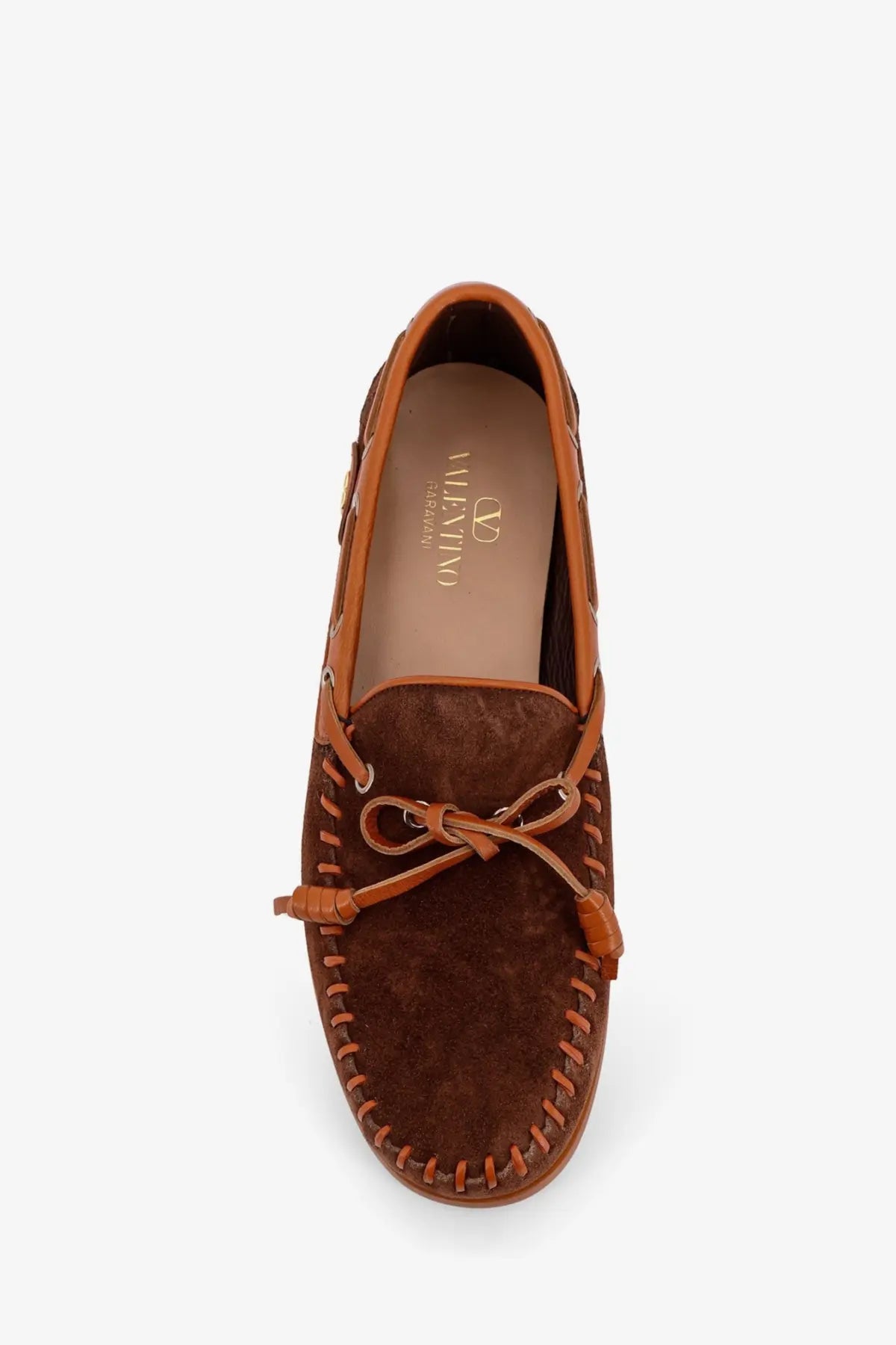 Valentino Men's Palm Avenue Leather and Suede Boat Shoe Brown, view 5
