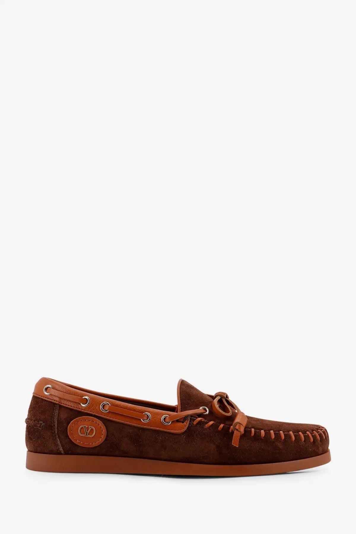 Valentino Men's Palm Avenue Leather and Suede Boat Shoe Brown