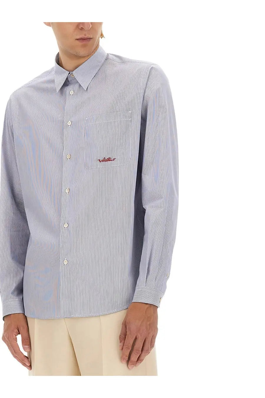 Valentino Men's Striped Cotton Shirt Blue, view 4