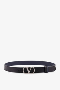 Valentino men’s vlogo black leather belt with silver toned vlogo buckle reversible design for versatile wear