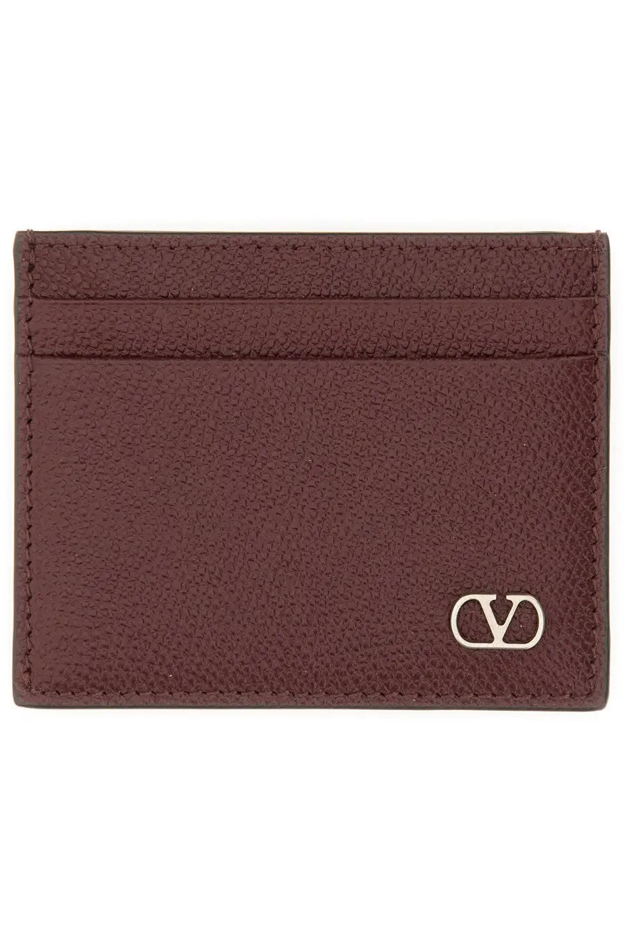 Valentino men’s vlogo signature card holder in red burgundy leather with textured surface and silver valentino logo emblem
