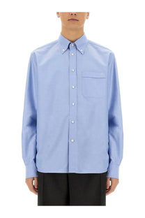 Valentino men’s vlogo signature light blue button-down shirt with subtle texture and white buttons