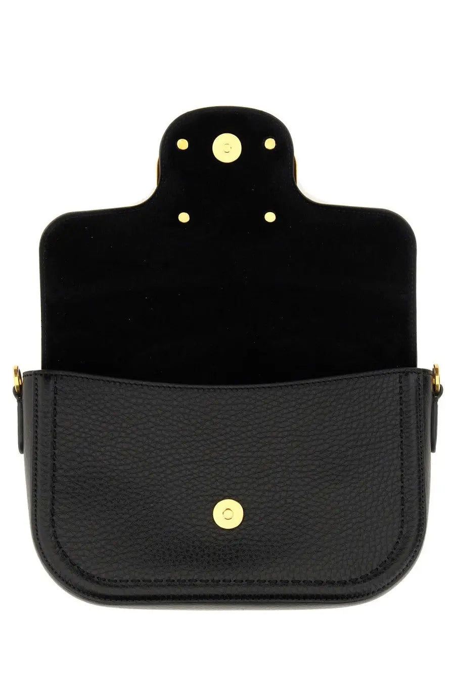 Valentino women’s alltime shoulder bag in black leather with gold-tone hardware and suede-lined interior