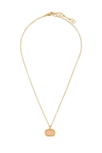 Valentino women’s gold-toned brass and enamel chain necklace with rectangular peach pendant and vertical line detail