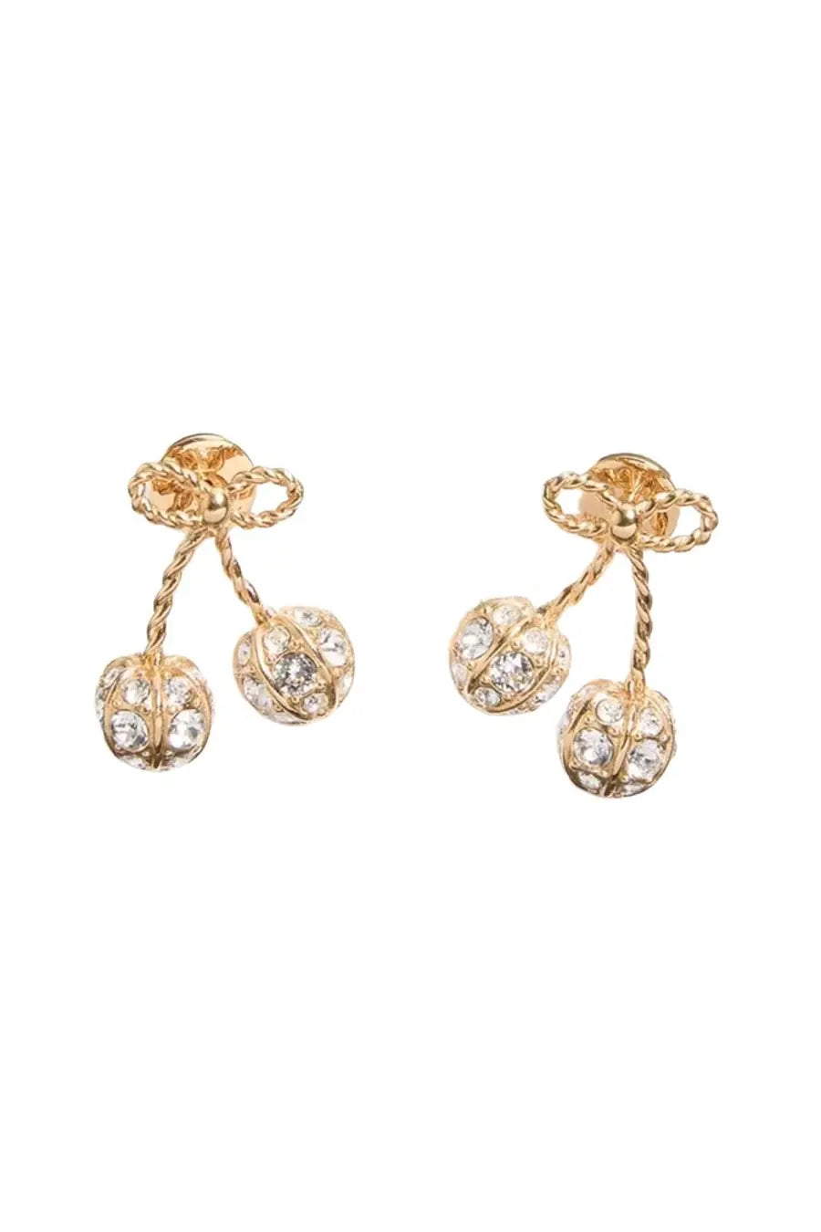 Valentino women’s cherryfic gold earrings with crystal spheres on twisted rope chains and decorative knot top