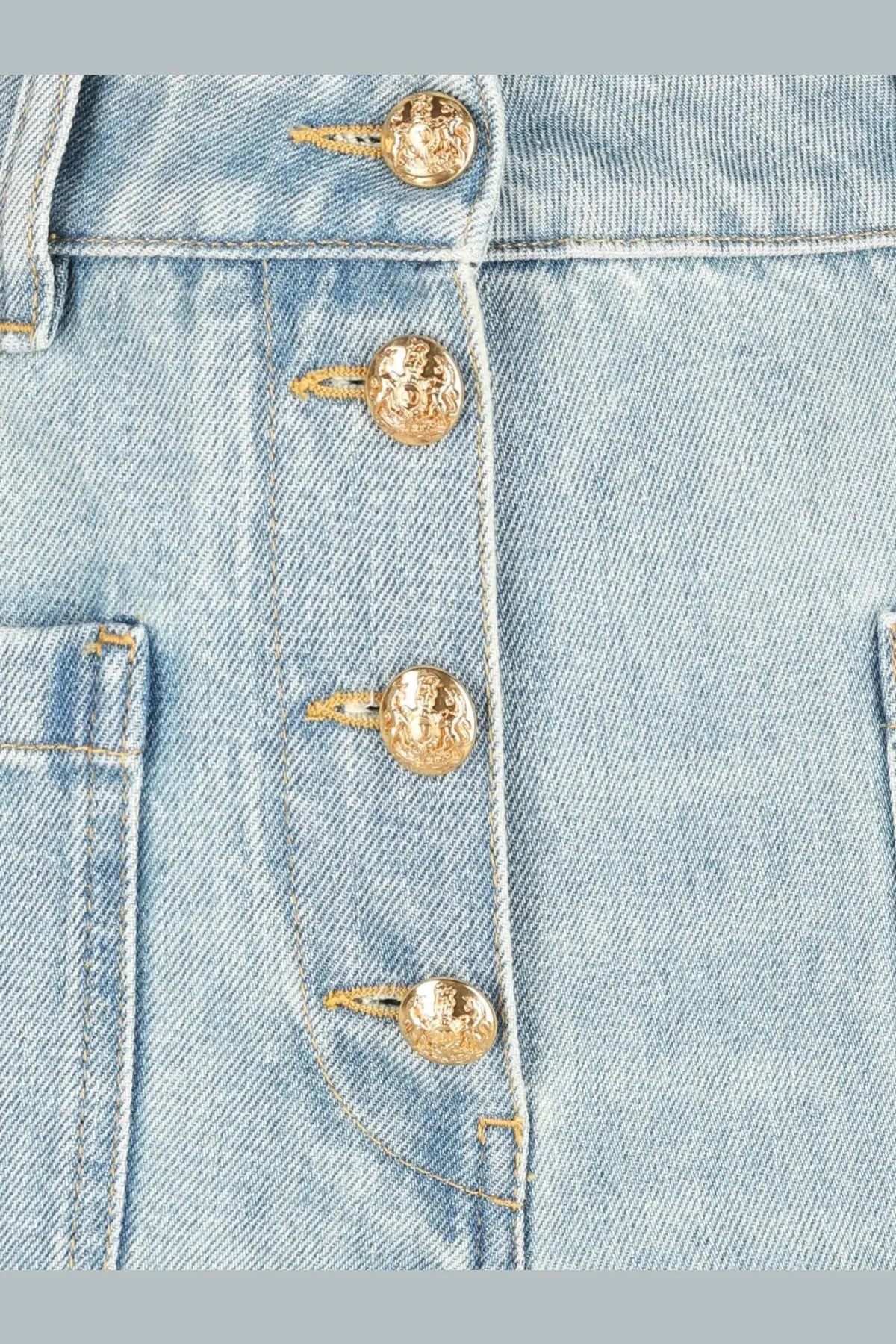 Light blue cotton denim jacket with gold-tone embossed buttons from Valentino women’s Chez Valentino jeans blue collection