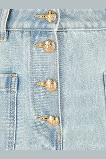 Light blue cotton denim jacket with gold-tone embossed buttons from Valentino women’s Chez Valentino jeans blue collection