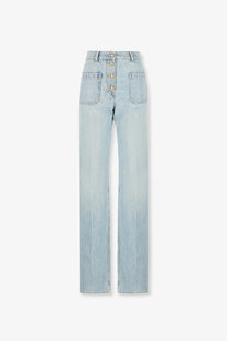 Valentino women’s chez valentino cotton jeans in blue with light wash high rise waist and front button closure