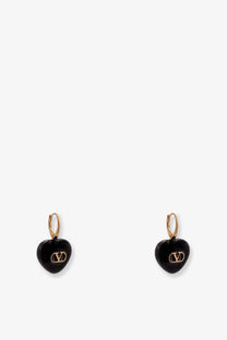 Valentino women’s coeur royal metal earrings black heart shaped with gold-tone v logo and glossy finish with hook clasps