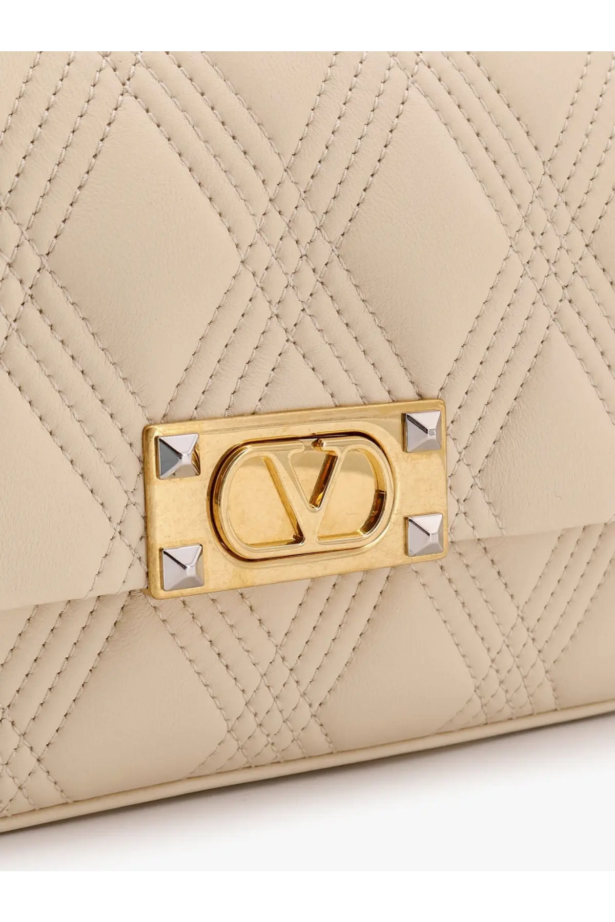 Valentino Women's Valentino Garavani Quiltie Leather Medium Shoulder Bag Beige, view 5
