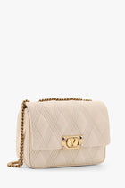 Valentino Women's Valentino Garavani Quiltie Leather Medium Shoulder Bag Beige, view 3