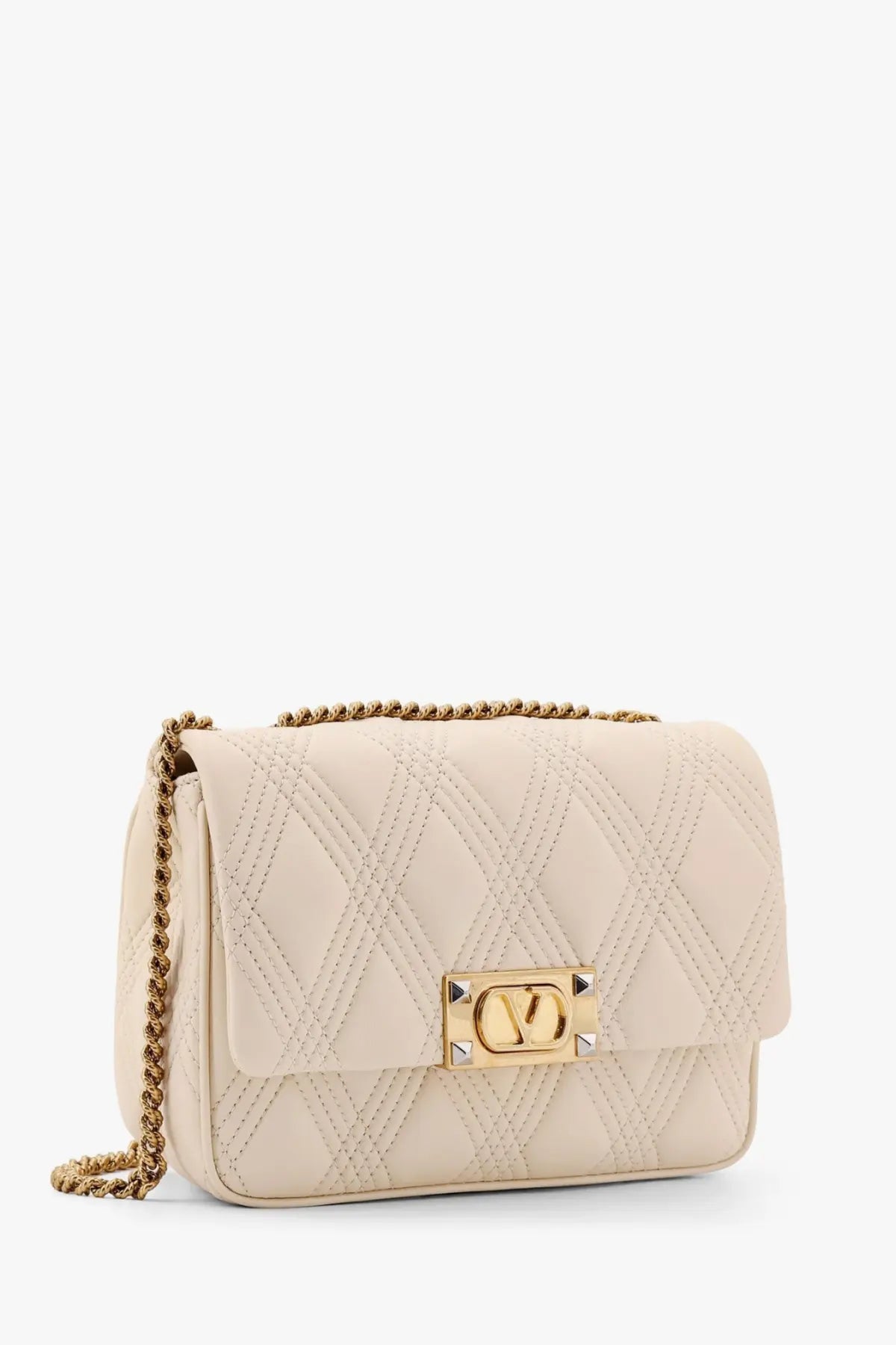 Valentino Women's Valentino Garavani Quiltie Leather Medium Shoulder Bag Beige, view 3