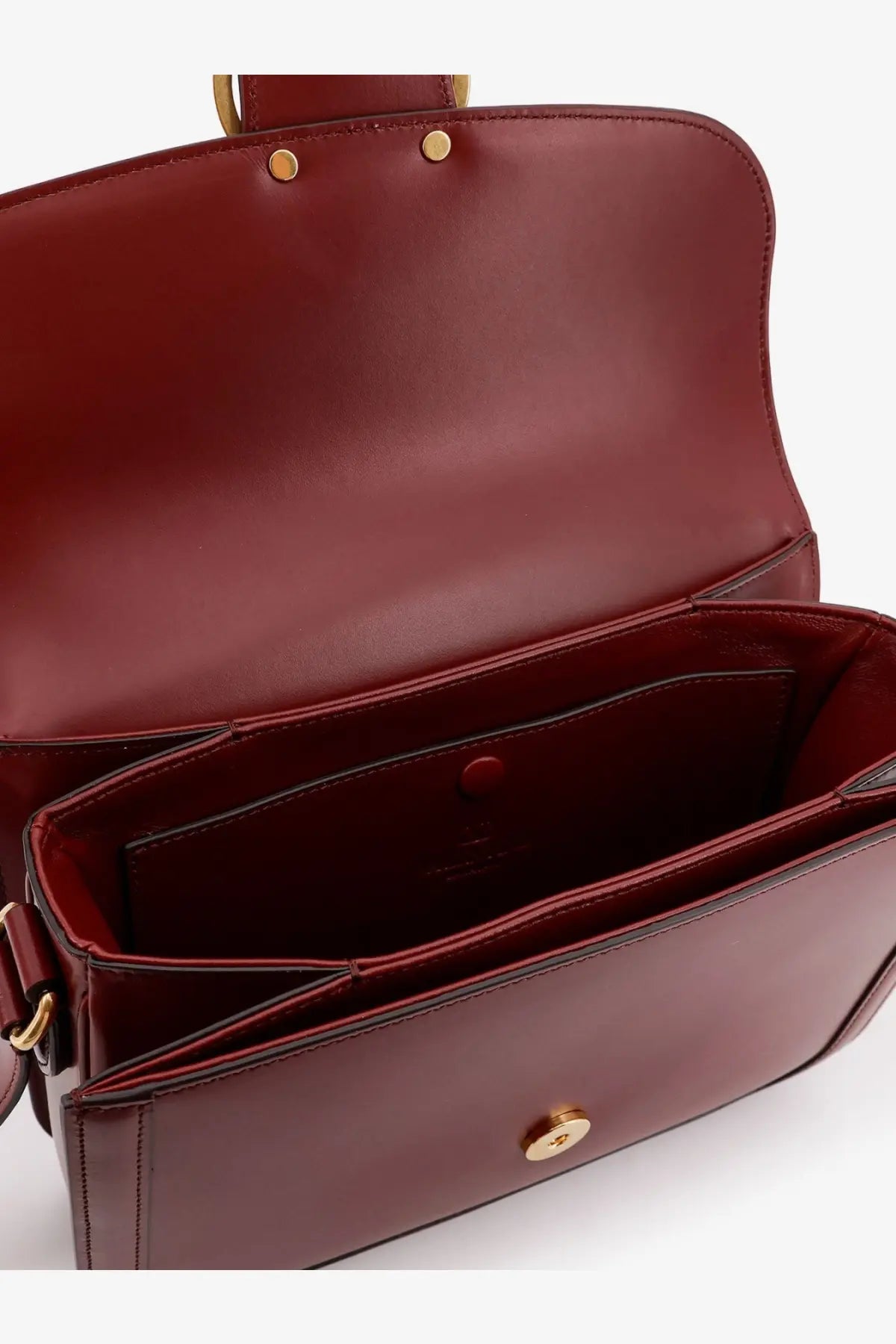 Valentino women’s leather shoulder bag brown in rich burgundy leather with gold tone hardware and minimalist design