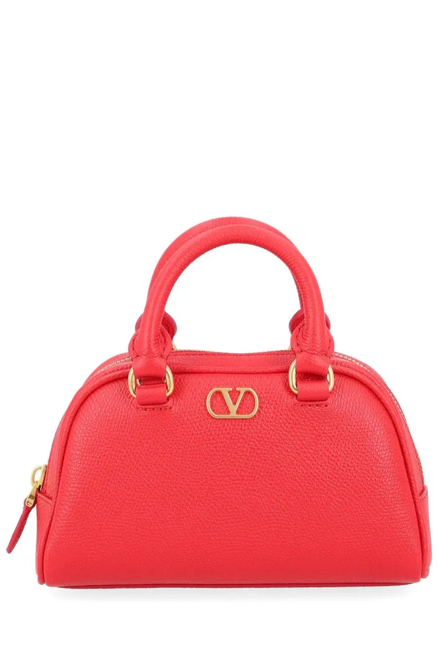 Valentino women’s mini bauletto vlog signature red satchel in pebbled leather with gold-tone hardware and top handles