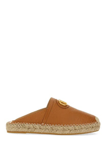 Valentino women’s tan leather espadrille slip-on mule with gold-tone vlogo logo detail on the vamp in beige
